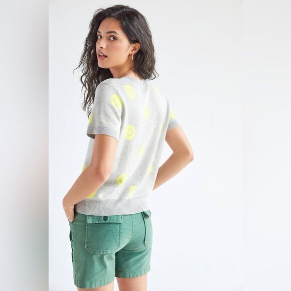 Anthropologie Gray and Yellow Smiley Face Blouse - Picture 4 of 9